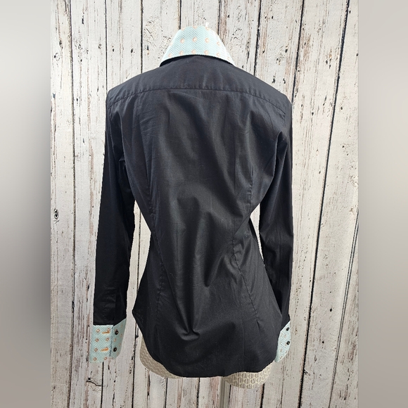 Women's 44 Marcello Italy Black Cotton blend collared dress shirt blouse top - Picture 6 of 10